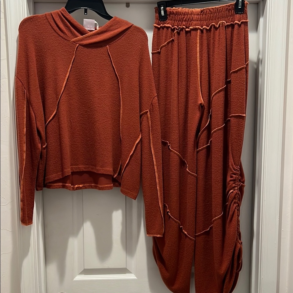 UO Out From Under Rust Orange Two-Piece Lounge Set